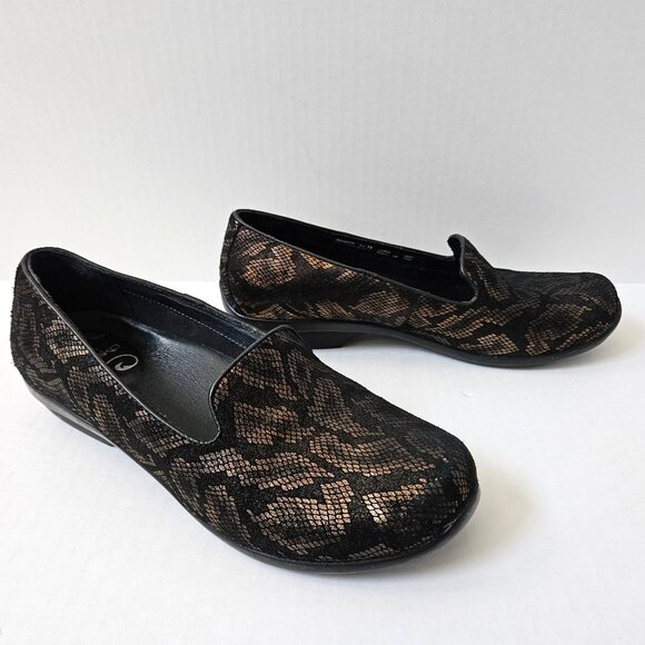 Dansko Shoes Womens 39 / 8.5 9 Olivia Snake Leather Loafers Metallic Bronze - Picture 6 of 13